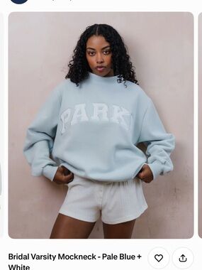 PARKE SOLD OUT Bridal Pale Blue Mockneck Sweatshirt - Pale Blue & White